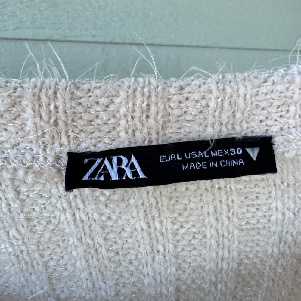 NWOT Zara Cream Ribbed Women's Sweater Cuffed Sleeve - Picture 2 of 8